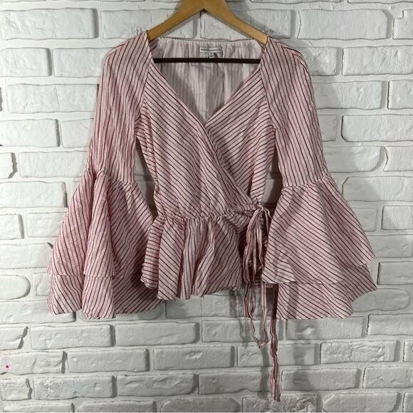 Rebecca Minkoff Melly Striped Bell Sleeve Wrap Top Size Small - Picture 3 of 11